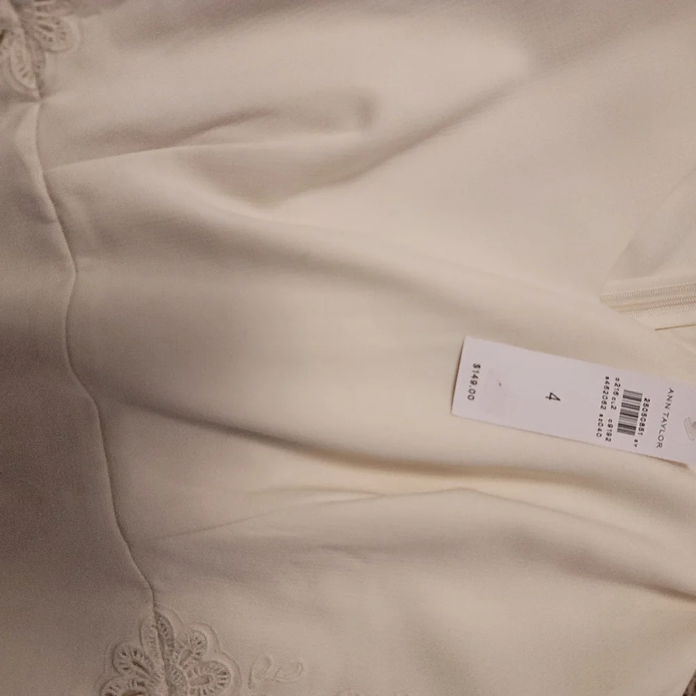 Ann Taylor Off White Embroidered Knee Length Dress, Size 4 NEW WITH TAGS - Picture 3 of 4